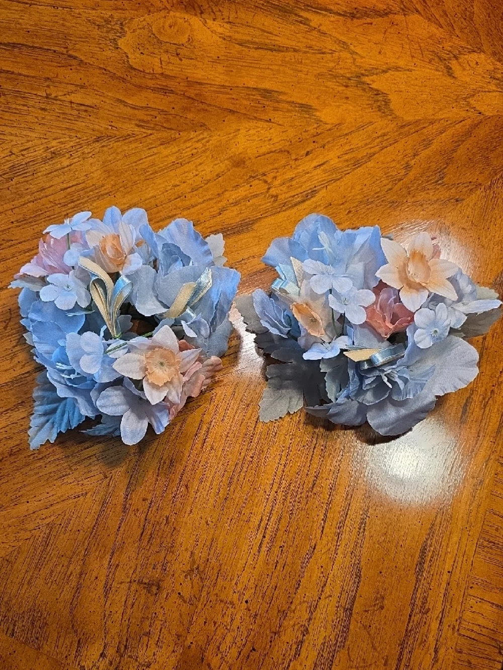 PartyLite 1 inch Meadow Glen Candle Ring Pair Blue and Peach Floral - Picture 3 of 6